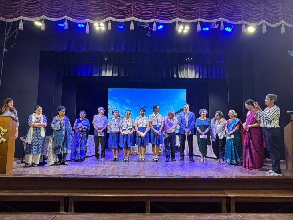 Loreto House students and alumni on stage at the Alumni Association Debate in Kolkata — Calcutta Debating Circle