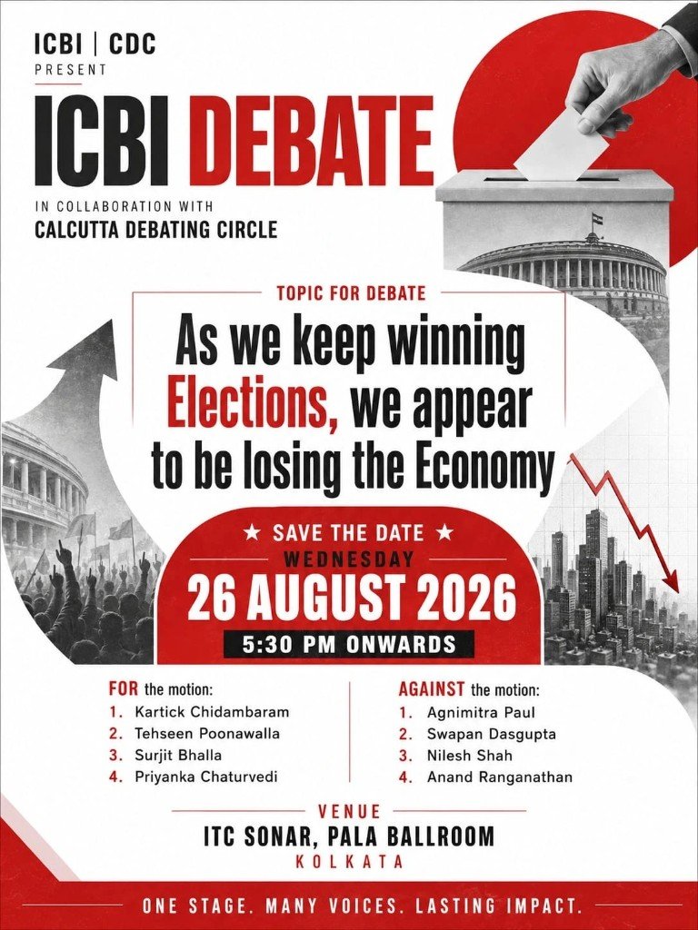 ICBI Debate — 26 August 2026 at ITC Sonar, Kolkata, in collaboration with Calcutta Debating Circle